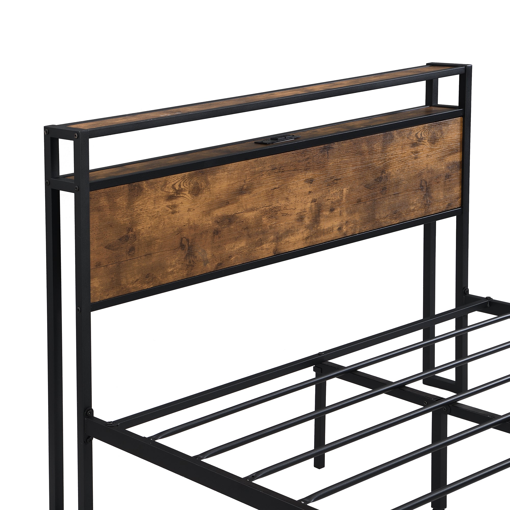 HAOYYE Queen Size Metal Platform Bed Frame with Wooden Headboard and Footboard with USB LINER, No Box Spring Needed, Large Under Bed Storage, Easy Assemble Sturdy Space-Saving Heavy Duty Modern Design