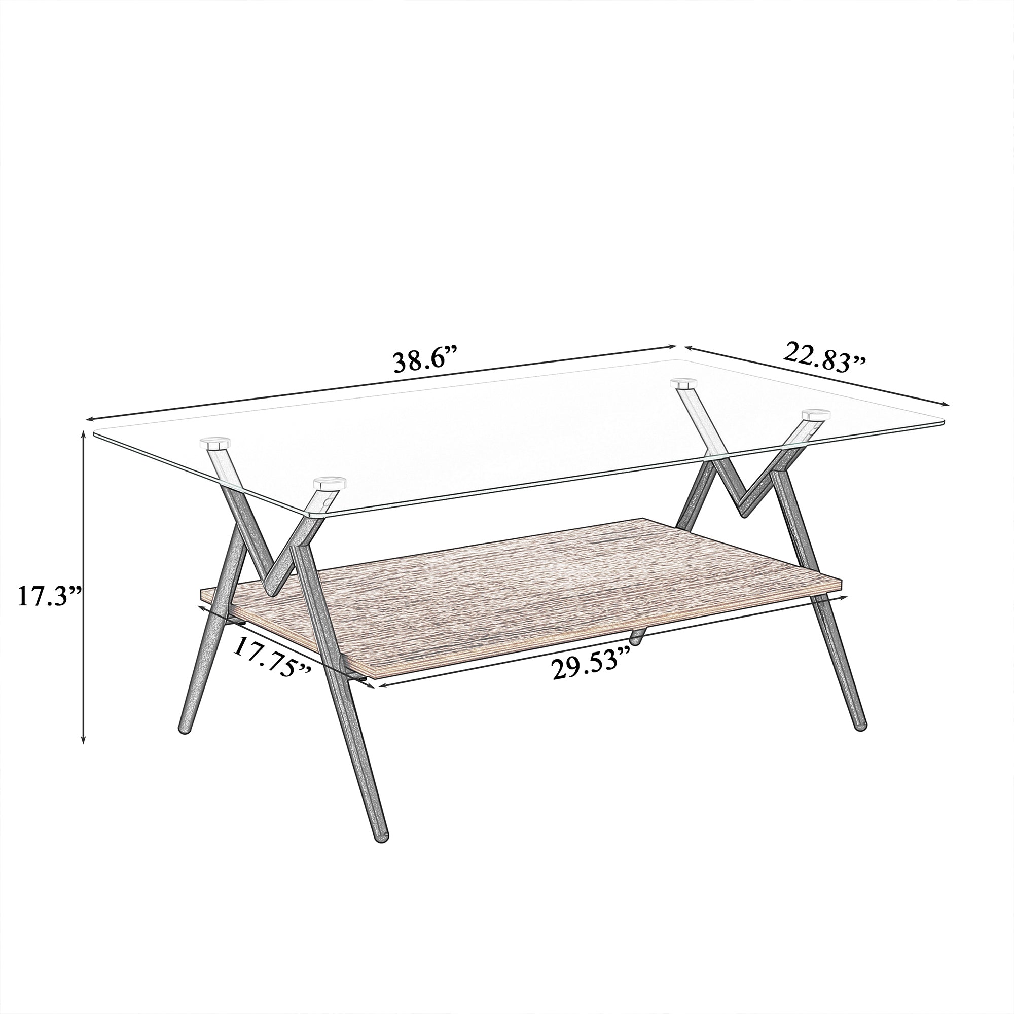 HAOYYE Rectangle Coffee Table with Tempered Glass top and Black Metal Legs, Modern Table for Living Room , Transparent Glass Sturdy Space-Saving Heavy Duty Modern Design Adults Dorm Room Easy Assembly