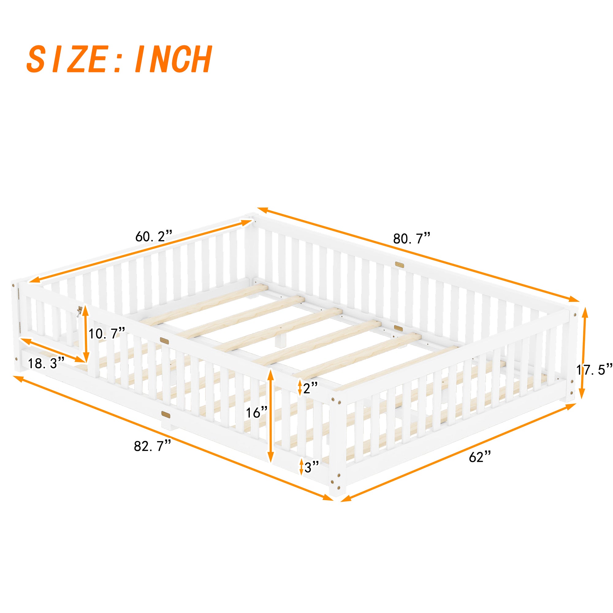 HAOYYE Queen Size Bed Floor Bed with Safety Guardrails and Door for , White(Expect Arrival Date 2024.7.26), Old SKU W158090696 Sturdy Space-Saving Heavy Duty Modern Design Adults Dorm Room Easy Assembly