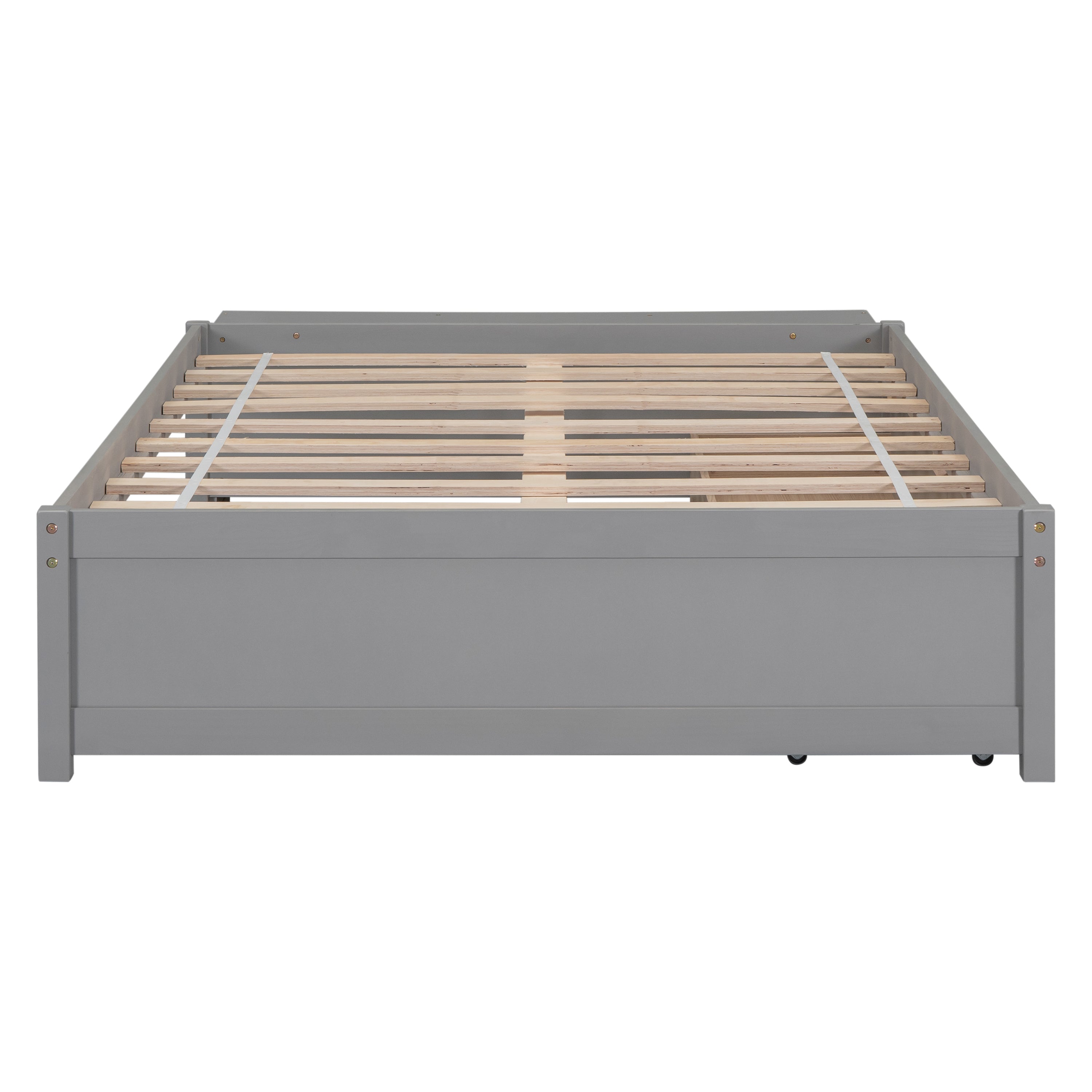 HAOYYE Full Size Bed with Storage Case, 2 Storage Drawers, Lengthwise Support Slat, Grey Heavy Duty Sturdy Bed Frame, Space-Saving Modern Design, Easy Assembly, Durable Stylish Home Furniture, Versatile Bedroom Storage Solution.