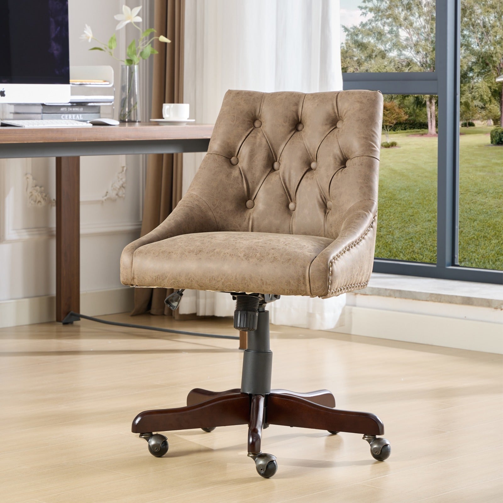 HAOYYE Medieval Retro Style Sheepskin Pattern Fabric Home Office Chair with Lift, Swivel and Recline Functions,Brown color Sturdy Space-Saving Heavy Duty Modern Design Easy Assembly Durable