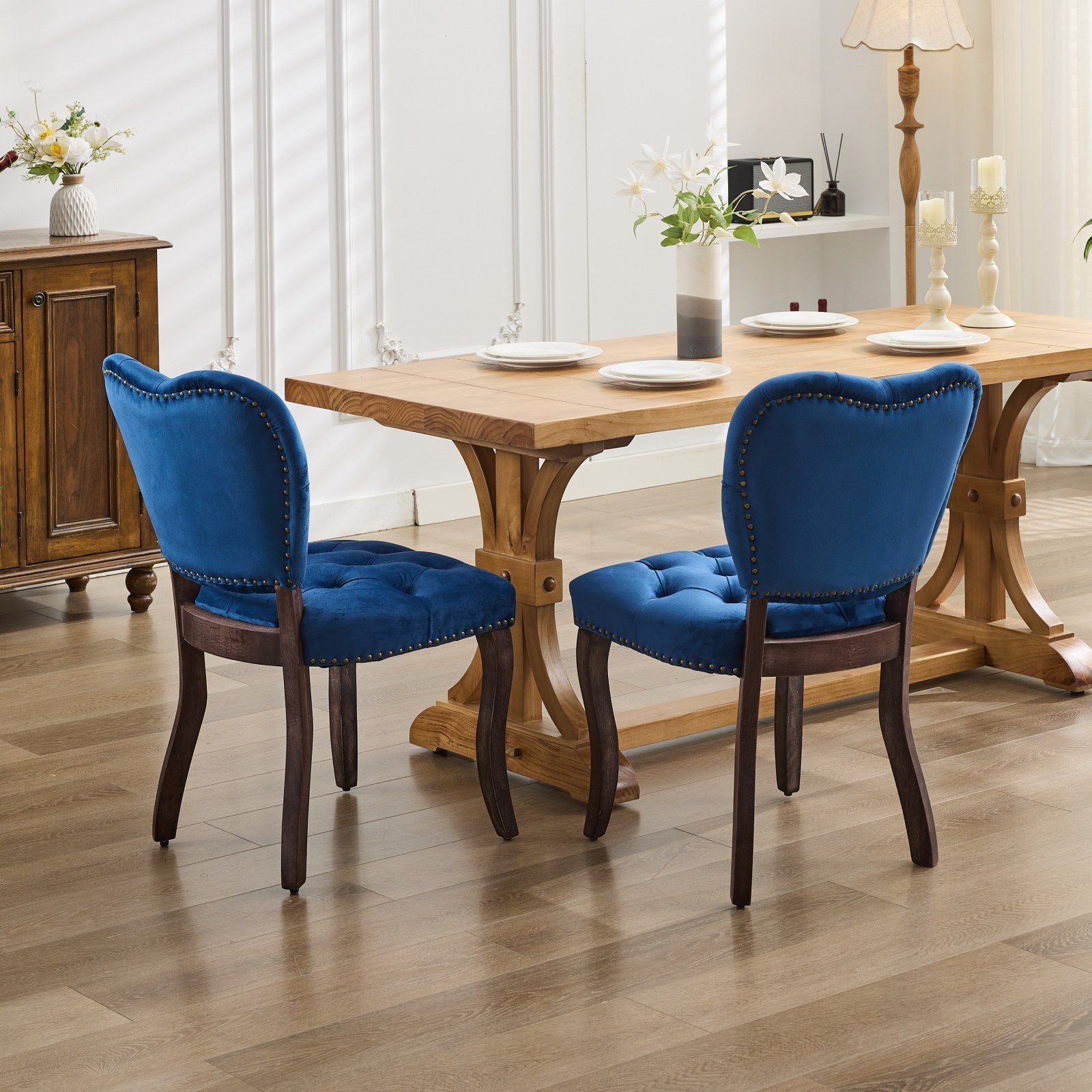 HAOYYE French Vintage Tufted Upholstered Fabric Dining Chair,Set of 2,Blue,SW1869BL Sturdy Space-Saving Heavy Duty Modern Design Easy Assembly Durable Stylish Home Furniture Versatile
