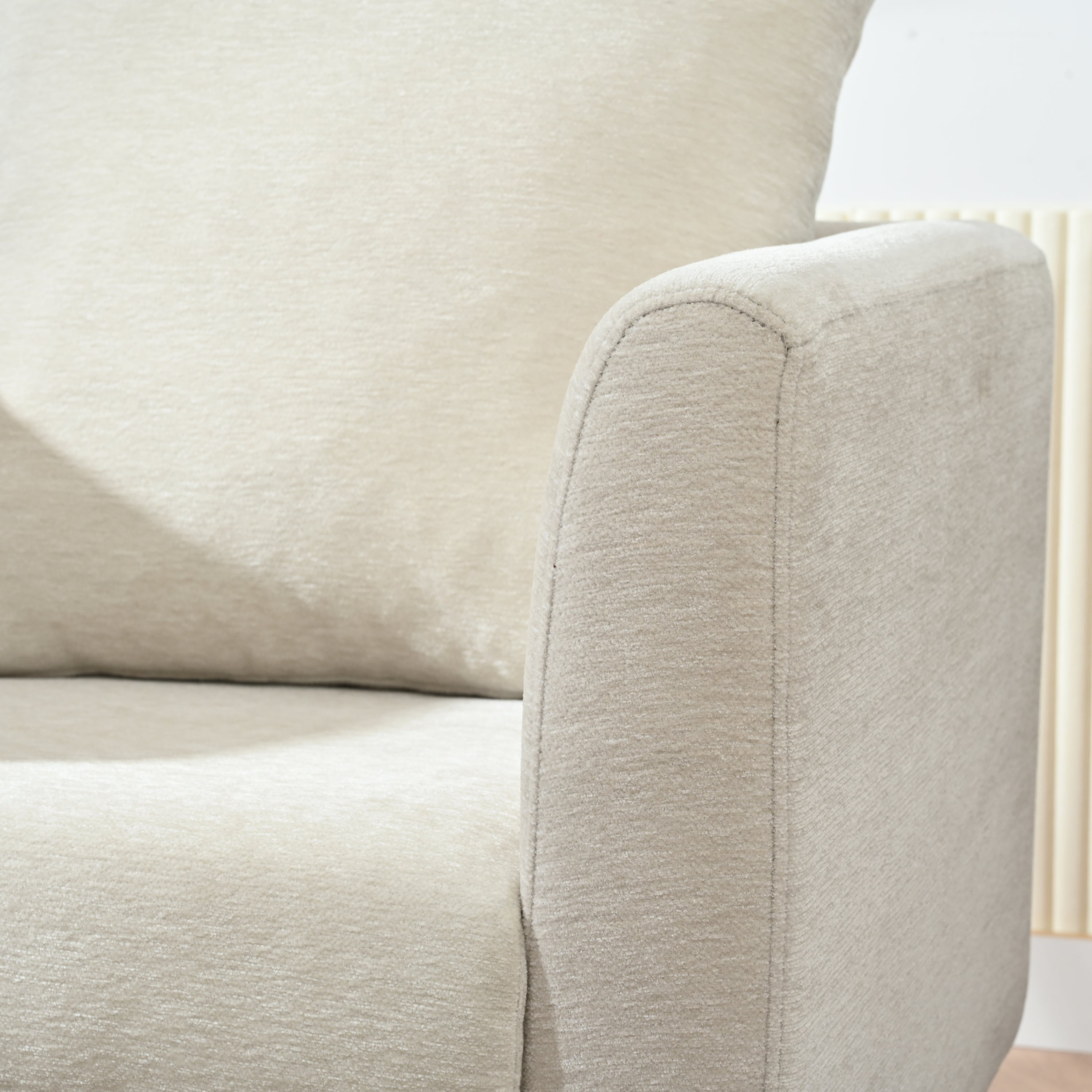 HAOYYE Barrel Chair, Chenille Accent Chair, Fabric Armchair Club Chair,Upholstered Arm Chair with Solid Wood Legs,Waist Pillow,Padded Single Chair for Living Room/Bedroom/Study/Waiting Room,Beige Sturdy