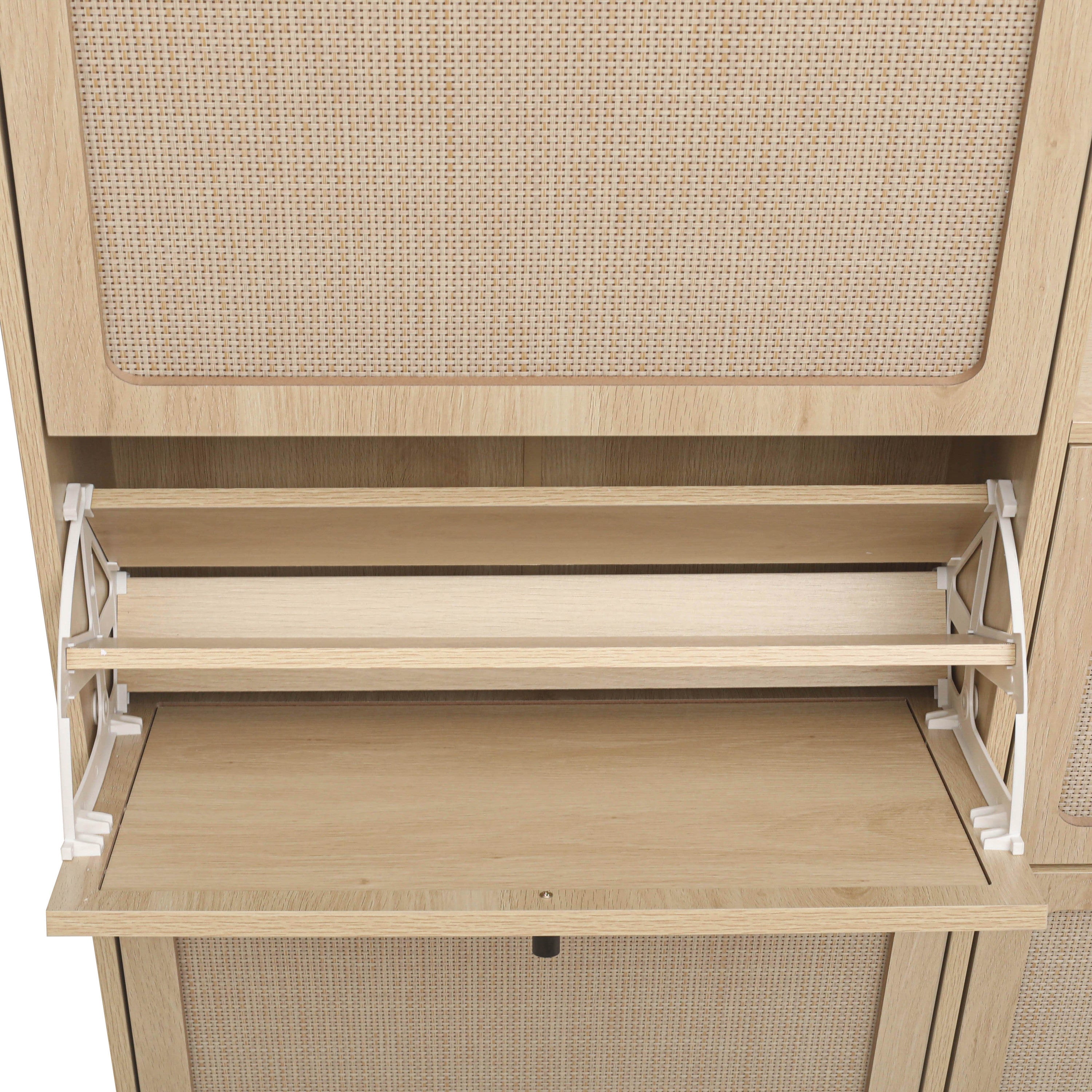 HAOYYE Rattan 5 Door Shoe Rack, Freestanding Modern Shoe Storage Cabinet, for Entryway Sturdy Space-Saving Heavy Duty Modern Design Easy Assembly Durable Stylish Home Furniture Versatile