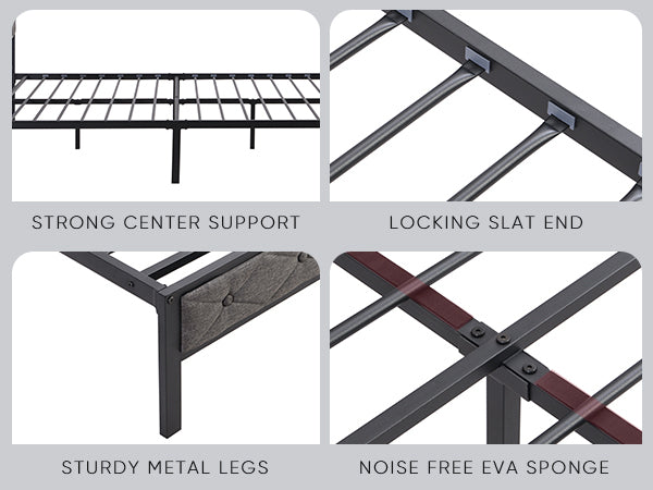 HAOYYE Full Bed Frame with Storage Headboard, Charging Station and LED Lights, Upholstered Platform Bed with Heavy Metal Slats, No Box Spring Needed, Noise Free, Easy Assembly, Dark Gray Sturdy Space-Saving