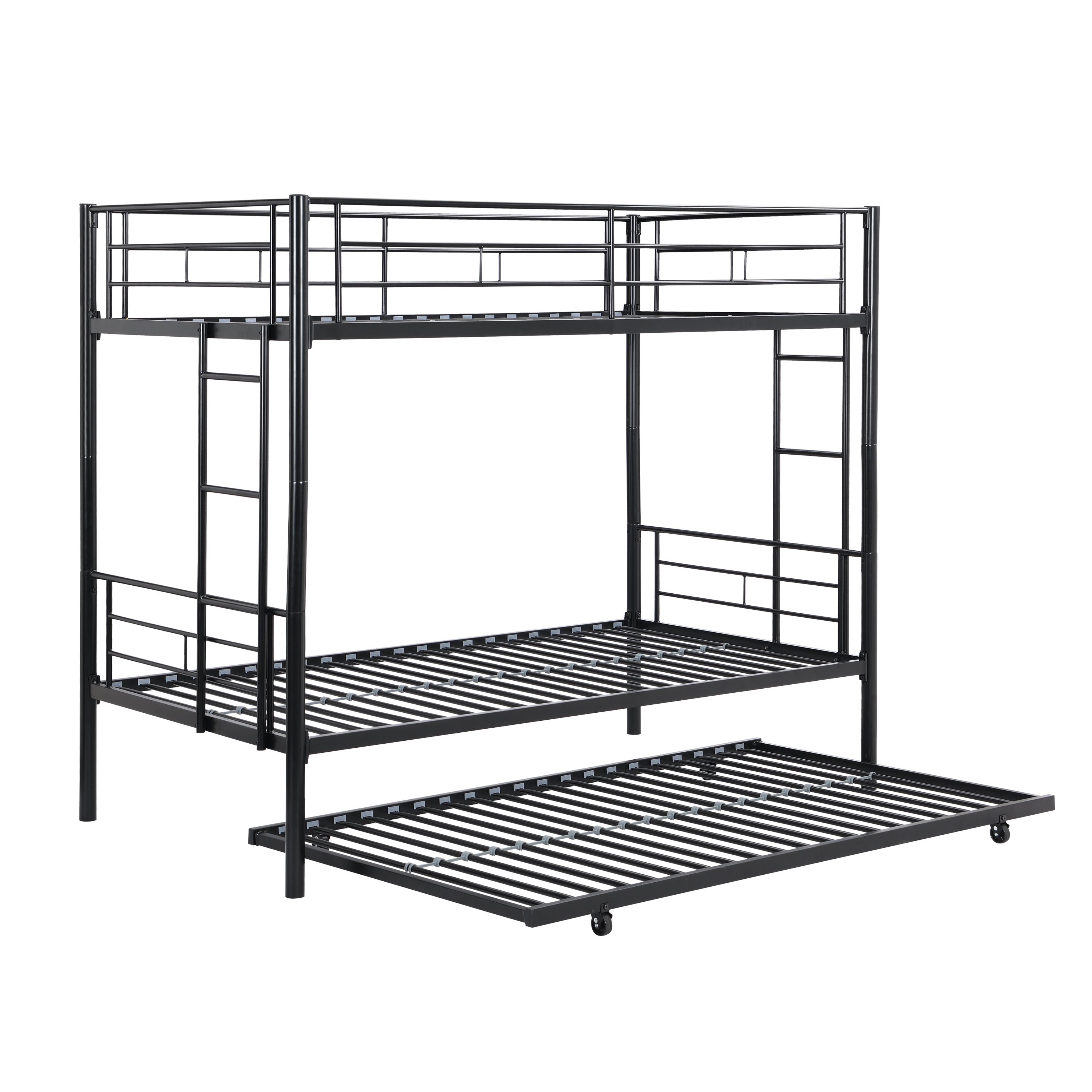 HAOYYE METAL Bunk Bed with trundle Black Sturdy Space-Saving Heavy Duty Modern Design Easy Assembly Durable Stylish Home Furniture Versatile