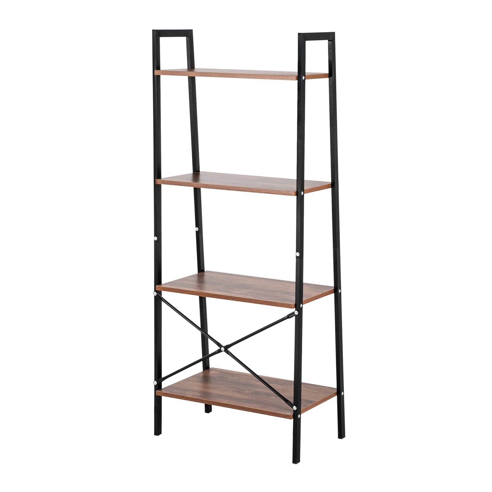 HAOYYE Simple and Modern Four-Tier Steel Wood Bookshelf, Open Storage Display Shelf with Sturdy Metal Frame and Wooden Boards, Space-Saving Freestanding Bookcase for Living Room Office Bedroom Apartment, Minimalist Industrial Style
