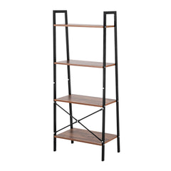 HAOYYE Simple and Modern Four-Tier Steel Wood Bookshelf, Open Storage Display Shelf with Sturdy Metal Frame and Wooden Boards, Space-Saving Freestanding Bookcase for Living Room Office Bedroom Apartment, Minimalist Industrial Style