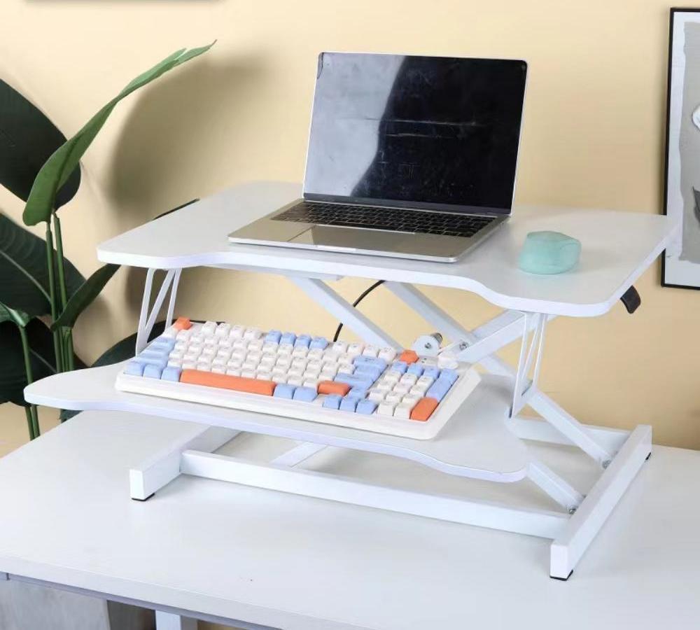 Haoyye Desk Converter Height Adjustable Sit to Stand Riser for Dual Monitor and Laptop Use with Wide Keyboard Tray and Space Saving Design for Home Office and Professional Use with Heavy Duty Build