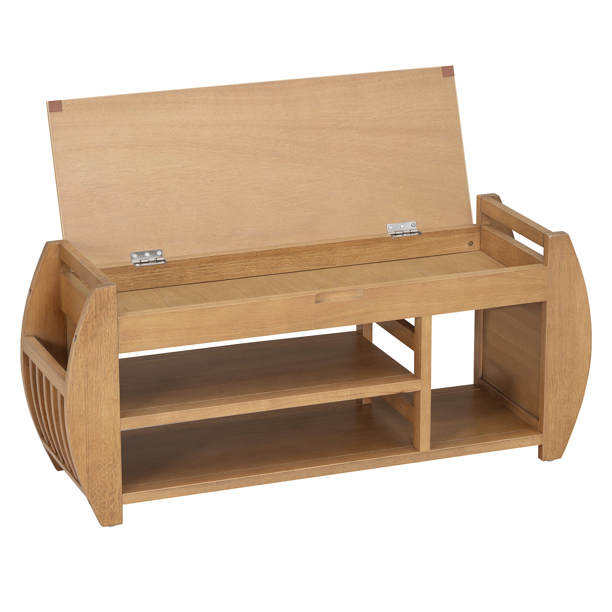 HAOYYE Retro Multifunctional Storage Bench with Cushion and Curved Side Panel for Entrance and Living Room (Natural) Sturdy Space-Saving Heavy Duty Modern Design Easy Assembly Durable Stylish Versatile