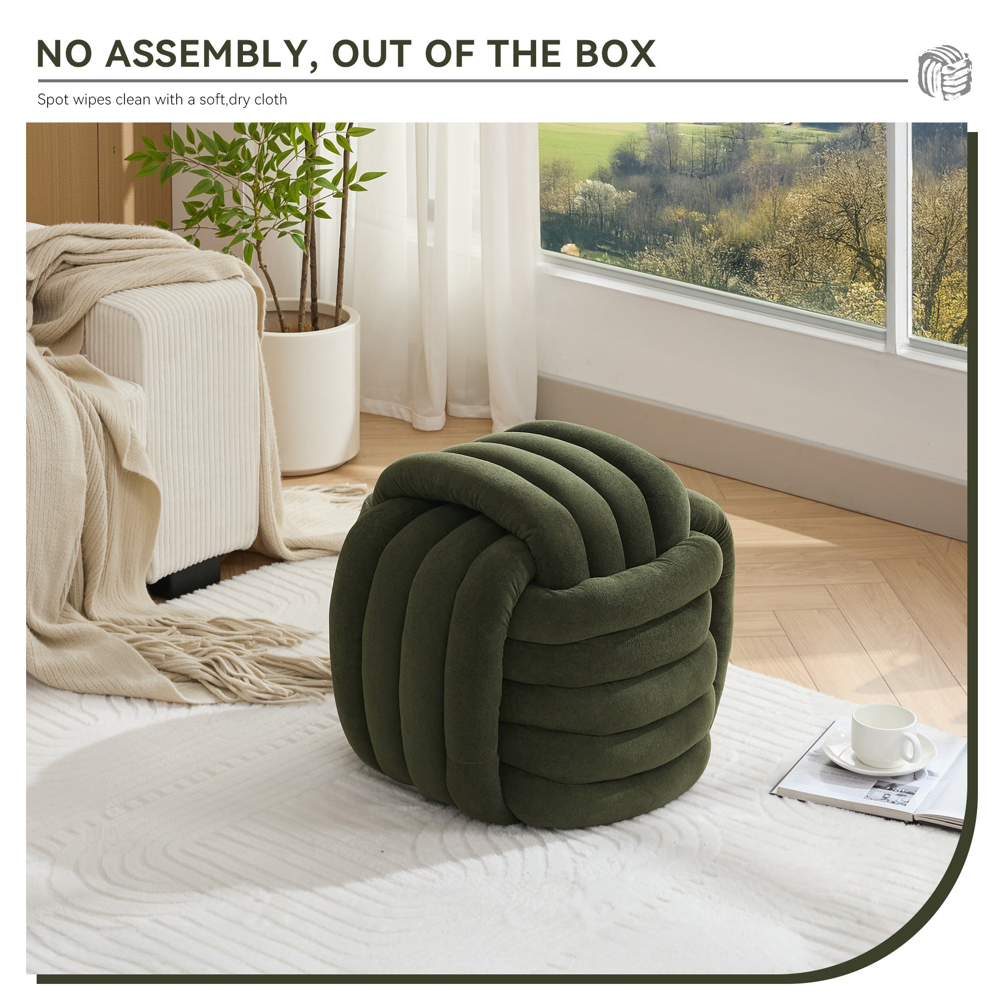 Haoyye Modern Chenille Fabric Knot Design Ottoman Makeup Stool Footstool, Comfortable and Stylish Seat, Perfect for Living Room and Bedroom, Space-Saving Heavy Duty Construction, Durable Furniture for Adults Dorm Room