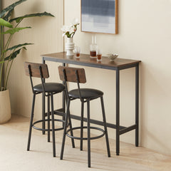 HAOYYE Bar Table Set with 2 Bar stools PU Soft seat with backrest, Rustic Brown, 43.31'' L x 15.75'' W x 35.43'' H. Sturdy Space-Saving Heavy Duty Modern Design Adults Dorm Room Easy Assembly