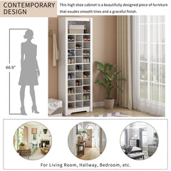 HAOYYE ON-TREND Stylish Design 30 Shoe Cubby Console, Contemporary Shoe Cabinet with Multiple Storage Capacity, Free Standing Tall Cabinet with Versatile Use for Hallway, Bedroom, White Sturdy Space-Saving