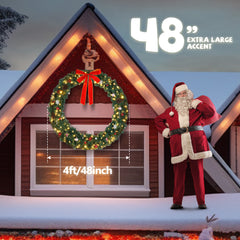 HAOYYE Green PVC Christmas Garland Decoration with 150 Warm White LED Lights and 450 Lush Branches Bow Design Perfect for Indoor Outdoor Holiday Decor Door Window Garden Party Festive Atmosphere