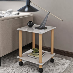 HAOYYE One Piece White And Oak Side Table with Two Tier Storage Shelf for Adults Dorm Room and Living Spaces Perfect as Nightstand, End Table or Sofa Table Featuring Heavy Duty Construction, Space Saving Functionality and Easy Assembly