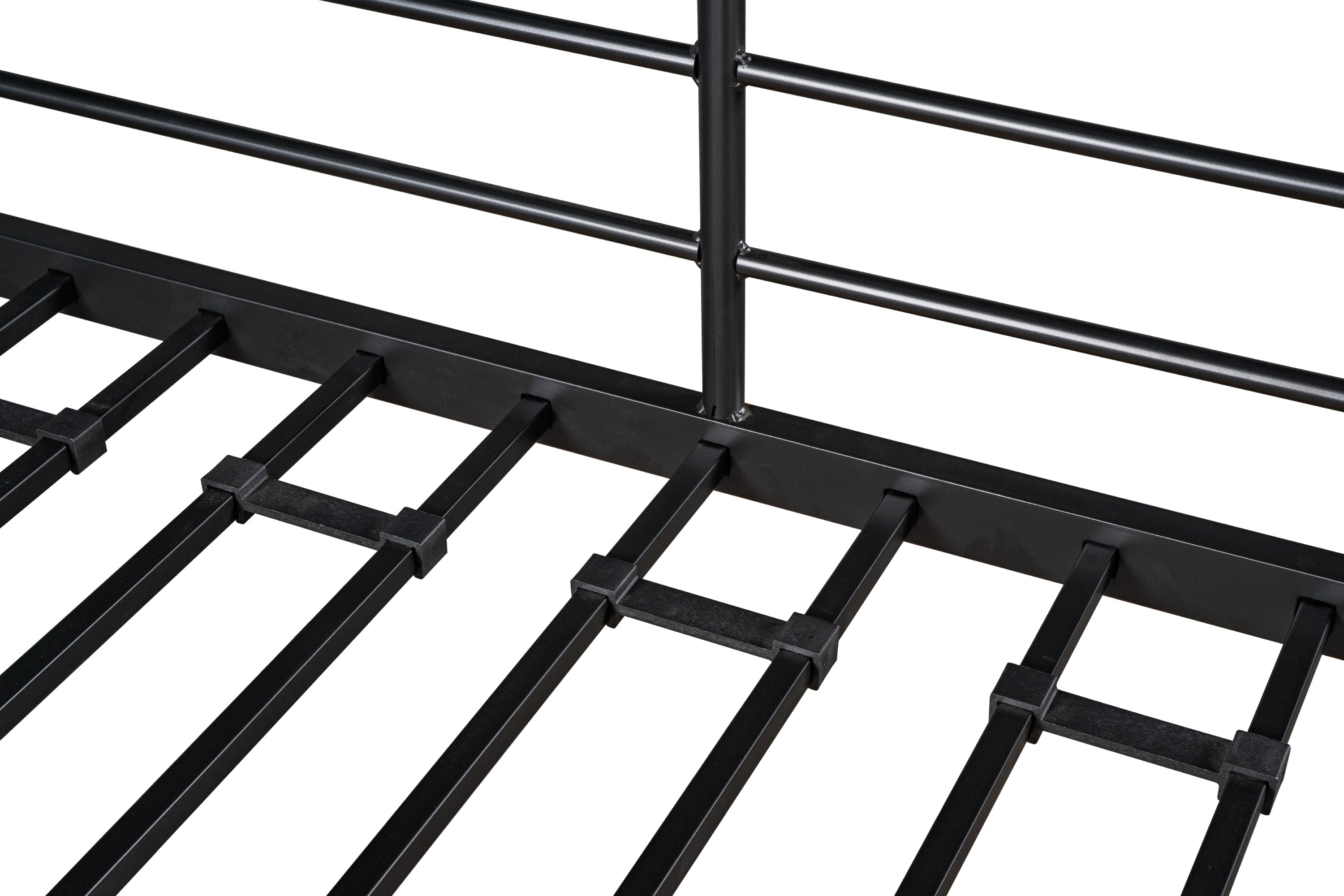 HAOYYE Twin-Size Loft Bed With Table And Shelves, Heavy-Duty Metal Construction, Noise-Reduced Design, Safety Guardrail, Two Side Ladders, CPC Certified, No Box Spring Required, Space-Saving Loft Bed For Modern Living Spaces