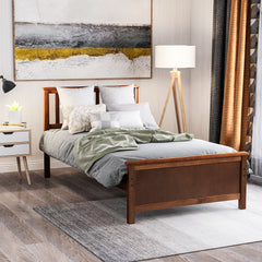 HAOYYE Twin Size Wood Platform Bed with Headboard,Footboard and Wood Slat Support, Walnut Sturdy Space-Saving Heavy Duty Modern Design Easy Assembly Durable Stylish Home Furniture Versatile