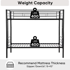 HAOYYE Bunk Bed Twin Over Twin Size with 2 Ladders and Full-Length Guardrail, Metal, Storage Space, No Box Spring Needed, Noise Free, Black Sturdy Space-Saving Heavy Duty Modern Design Easy Assembly Durable