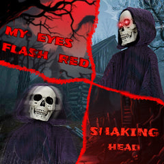 HAOYYE 6FT Halloween Outdoor Life-Size Animatronic Grim Reaper with Chain, Sound-Activated Scary Halloween Party Decoration, Creepy Haunted House Prop for Garden Yard Lawn, Spooky Holiday Decor