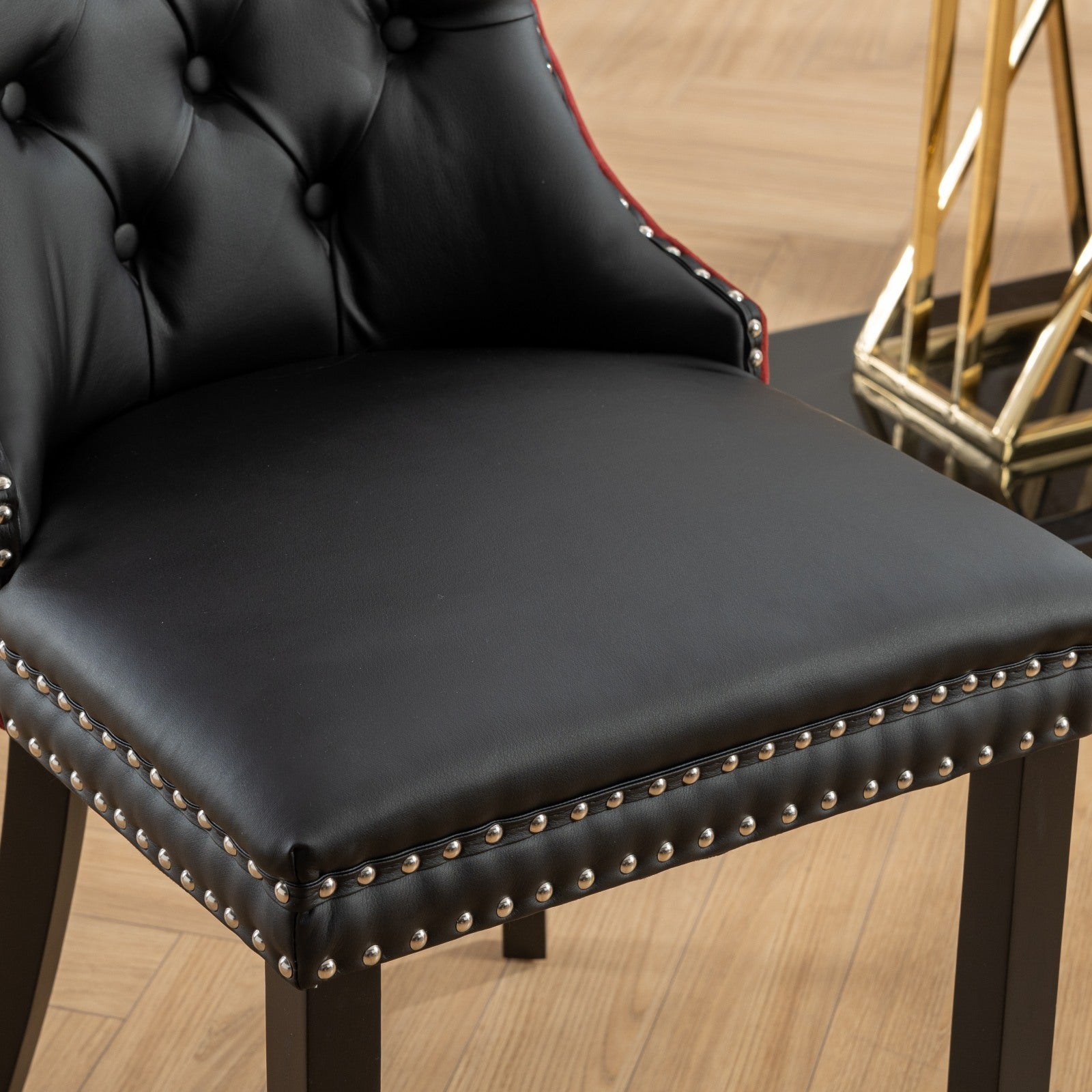 HAOYYE Nikki Collection Modern, High-end Tufted Solid Wood Contemporary PU and Velvet Upholstered Dining Chair with Wood Legs Nailhead Trim 2-Pcs Set, Black+WineRed, Burgundy,SW2101BW Sturdy