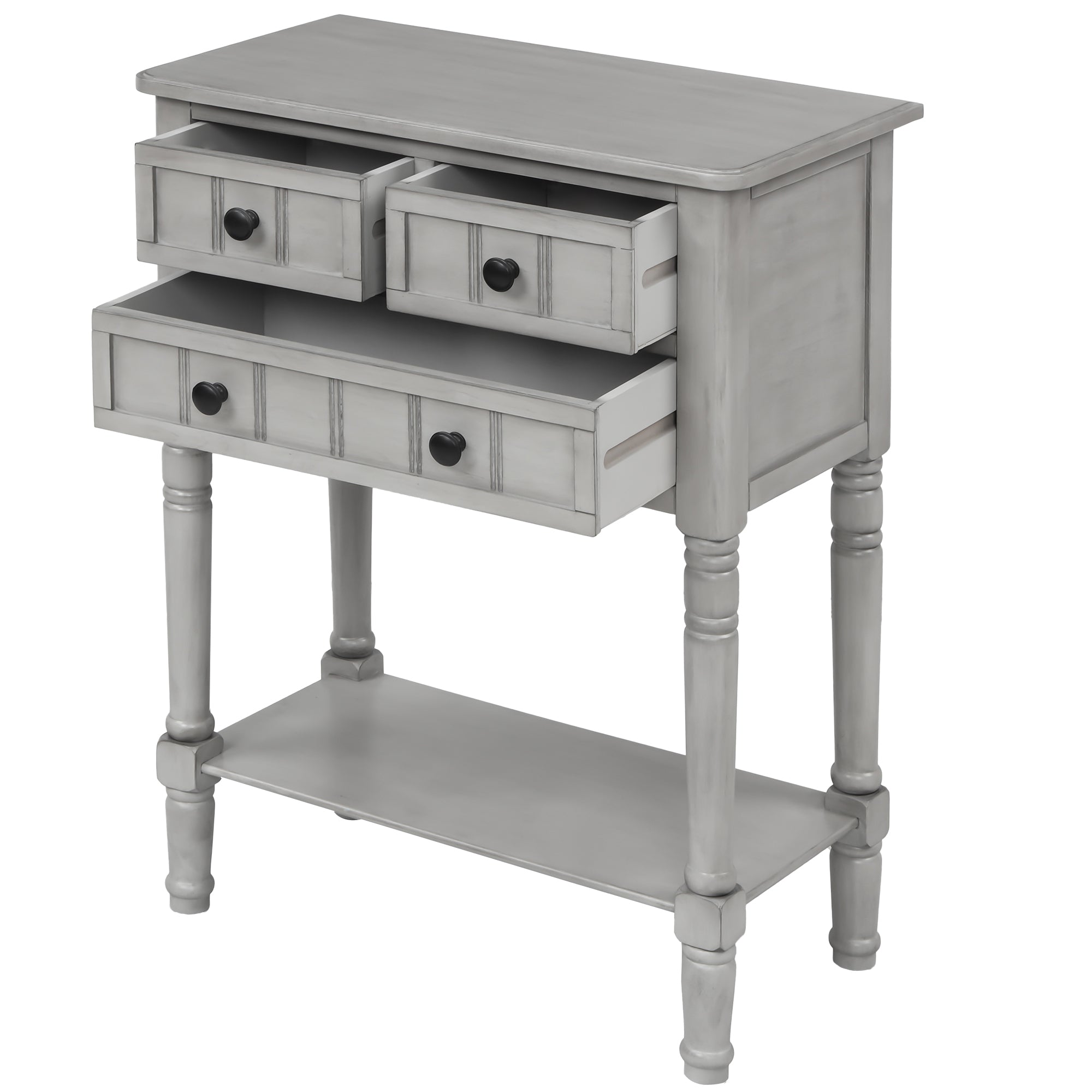 HAOYYE Slim Console Table With Three Drawers And Bottom Shelf, Narrow Sofa Table For Living Room, Modern Space-Saving Design, Heavy Duty Construction, Easy Assembly (Gray Wash)
