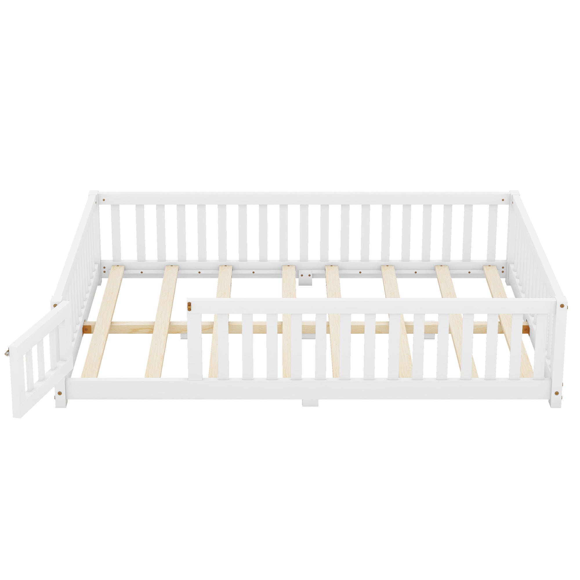 HAOYYE Full Size Bed Floor Bed with Safety Guardrails and Door for , White(Old SKU: W158090689) Sturdy Space-Saving Heavy Duty Modern Design Adults Dorm Room Easy Assembly Bedroom Furniture