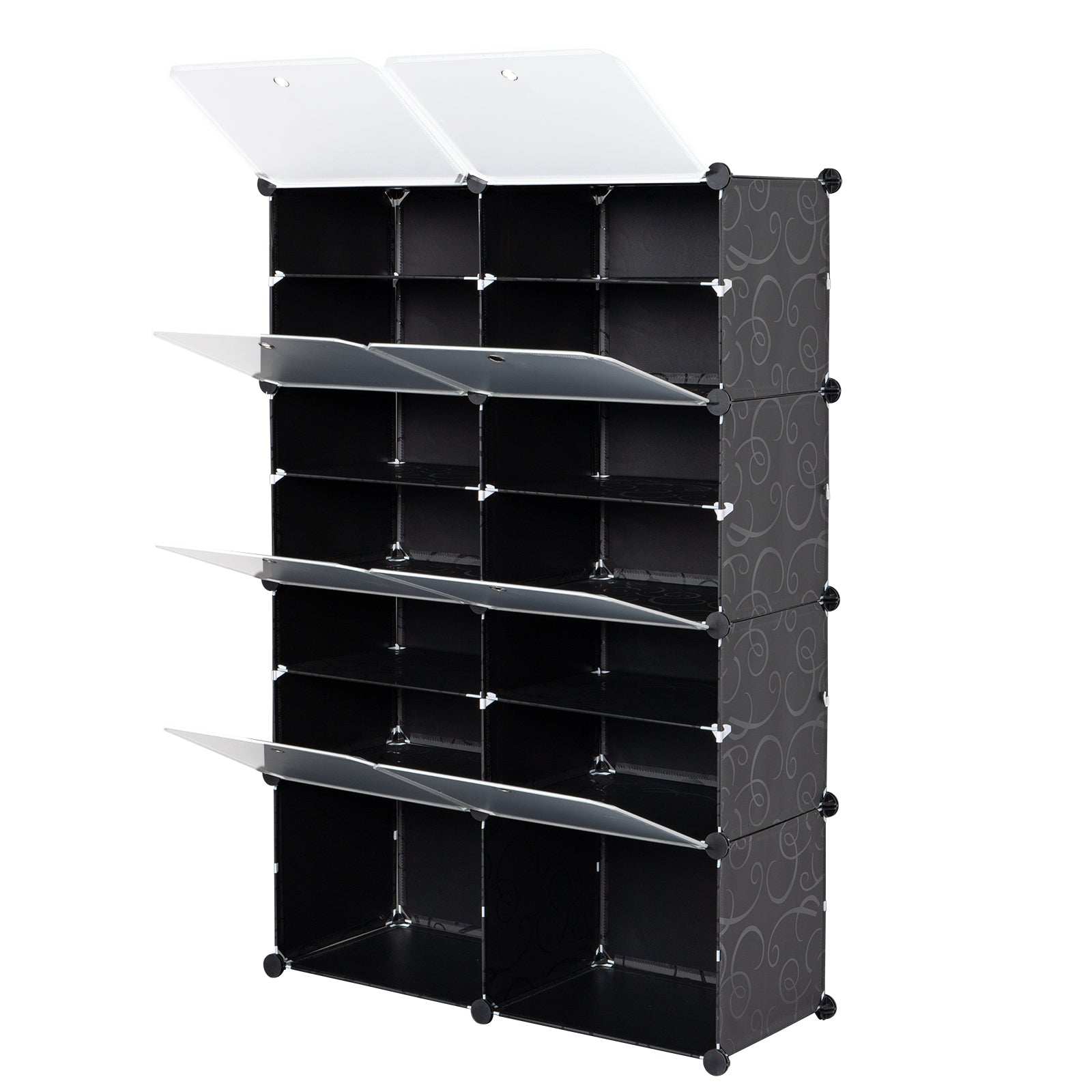 HAOYYE 7-Tier Portable Shoe Rack Organizer, 14 Grid Expandable Storage Cabinet Stand, Sturdy Design For Heels, Boots, Slippers, Durable And Space-Saving Modern Organizer For Entryways, Closets, Or Bedrooms, Easy Assembly, Black