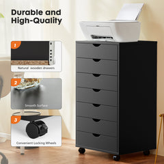 HAOYYE 7-Drawer Chest with Wheels, Modern Mobile Storage Cabinet Dresser, Heavy-Duty Wooden Organizer for Office, Bedroom, Dorm Room, Space-Saving Design for Adults