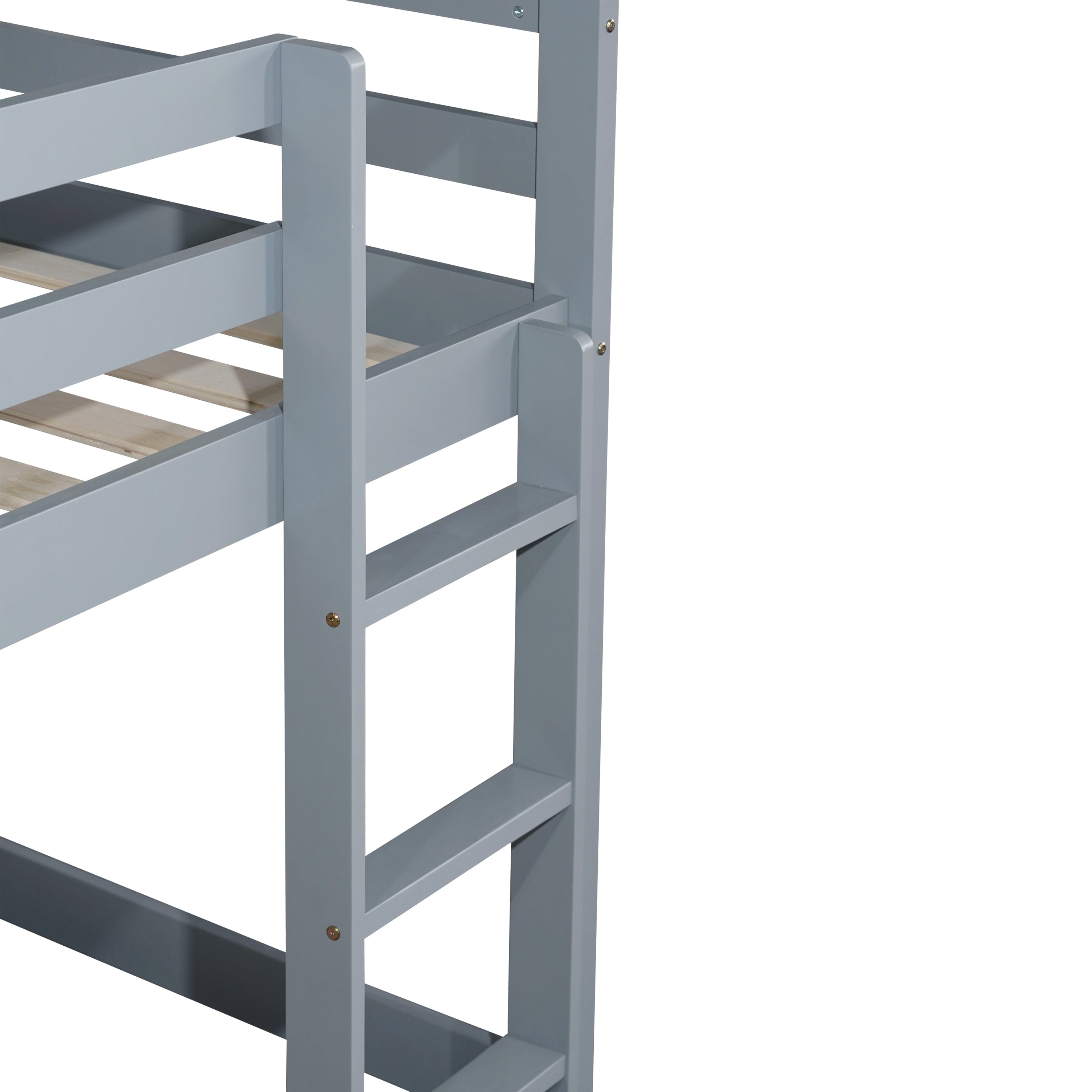 HAOYYE Solid Wooden, Solid Rubber Wooden Twin over Twin Loft Bed with Ladder, with Bed Platform of Strengthened Slats , Grey Sturdy Space-Saving Heavy Duty Modern Design Adults Dorm Room Easy Assembly