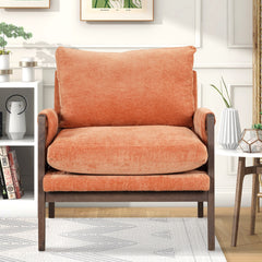 HAOYYE Mid-Century Modern Velvet Accent Chair,Leisure Chair with Solid Wood and Thick Seat Cushion for Living Room,Bedroom,Studio,Orange Sturdy Space-Saving Heavy Duty Modern Design Adults Dorm Room