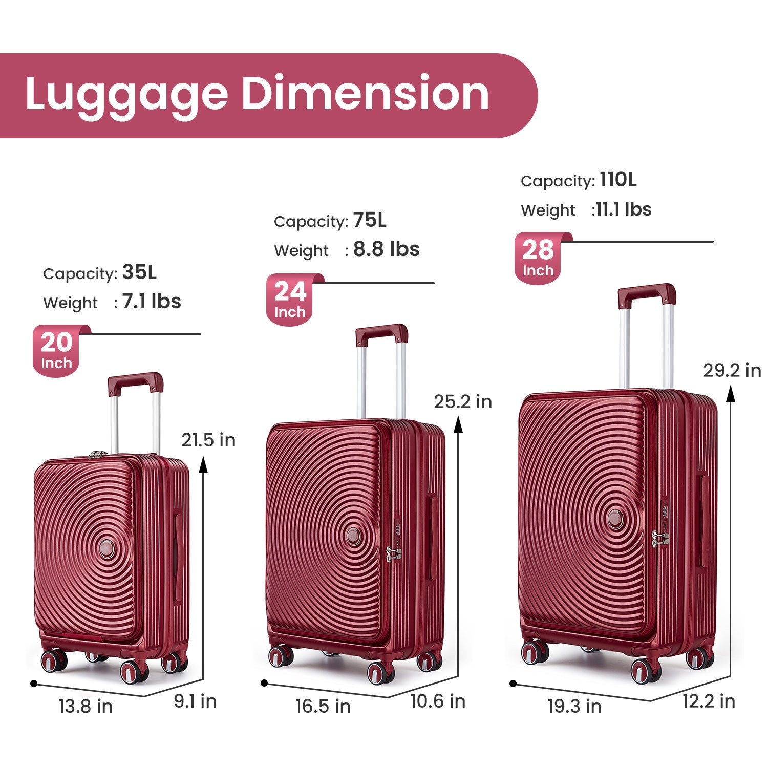 HAOYYE Luggage Sets 3 Piece(20/24/28), Expandable Carry On Luggage with TSA Lock Airline Approved, 100% PC Hard Shell and Lightweight Suitcase with Front Pocket and Spinner Wheels Sturdy Space-Saving