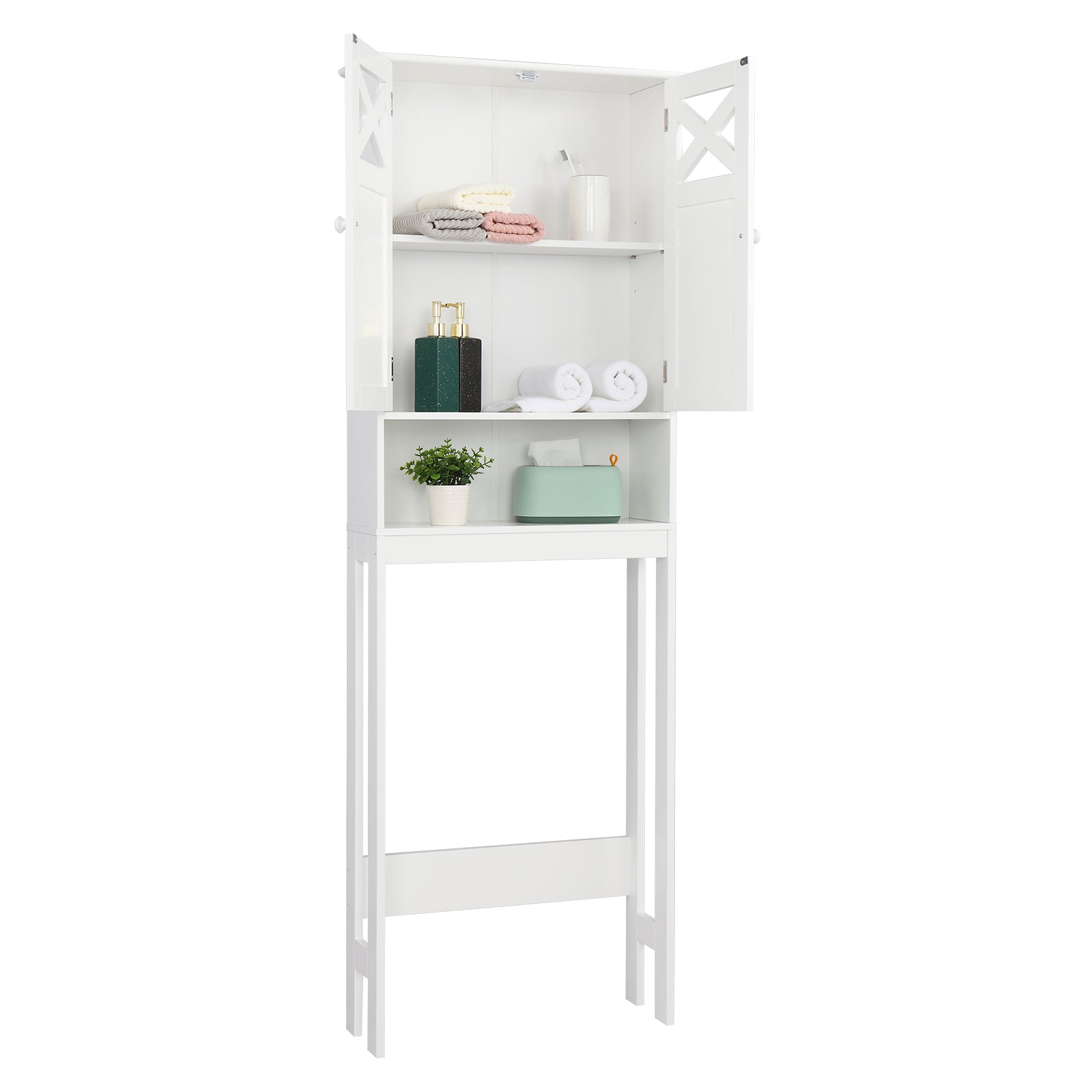 HAOYYE Double Door Fork Toilet Cabinet White, Bathroom Storage Organizer with Spacious Shelves and Durable Construction, Stylish Space-Saving Design for Efficient Bathroom Organization and Easy Access