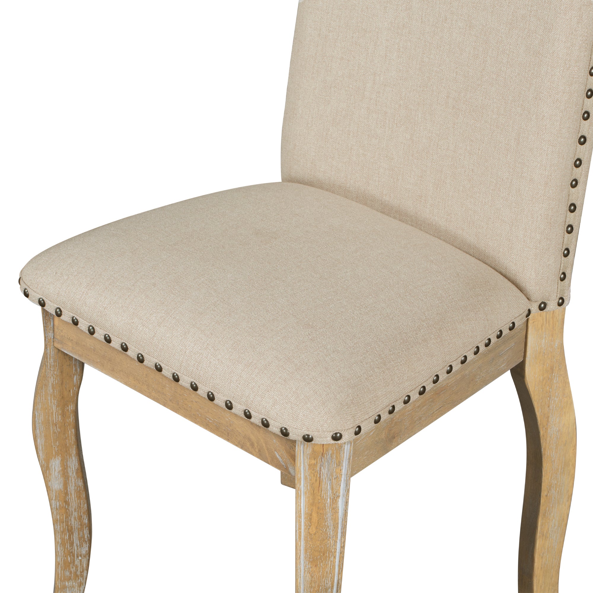HAOYYE Set of 4 Dining chairs Wood Upholstered Fabirc Dining Room Chairs with Nailhead (Natural Wood Wash) Sturdy Space-Saving Heavy Duty Modern Design Adults Dorm Room Easy Assembly