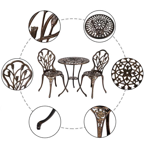 HAOYYE European Style Cast Aluminum Outdoor 3-Piece Tulip Bistro Set, Bronze, Elegant Table and Chairs for Patio, Garden, Porch, or Balcony, Durable and Lightweight, Perfect for Outdoor Dining and Relaxation