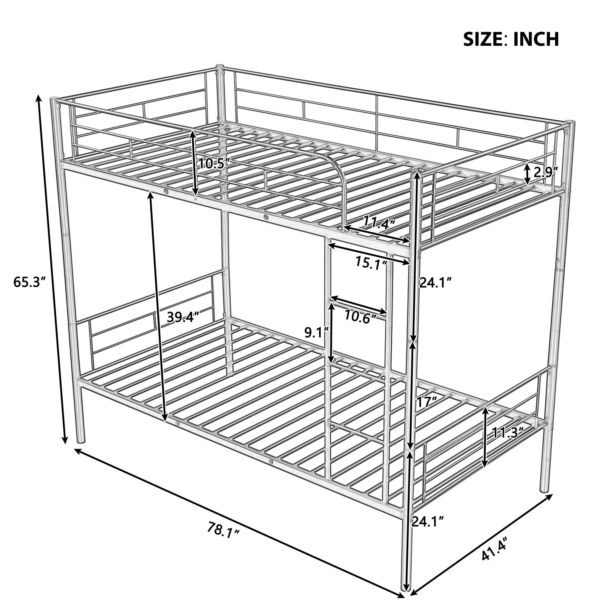 HAOYYE Twin Over Twin Metal Bunk Bed (Black) ( old sku: MF189201BAA ) Sturdy Space-Saving Heavy Duty Modern Design Easy Assembly Durable Stylish Home Furniture Versatile