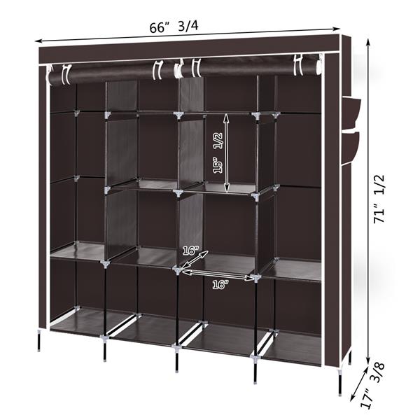 HAOYYE Clothes Closet Portable Wardrobe with Shelves and Side Pockets, Dark Brown, Durable Space-Saving Storage Solution with Modern Design, Versatile Use, Premium Quality, and Stylish Appearance for Organizing Clothing and Accessories