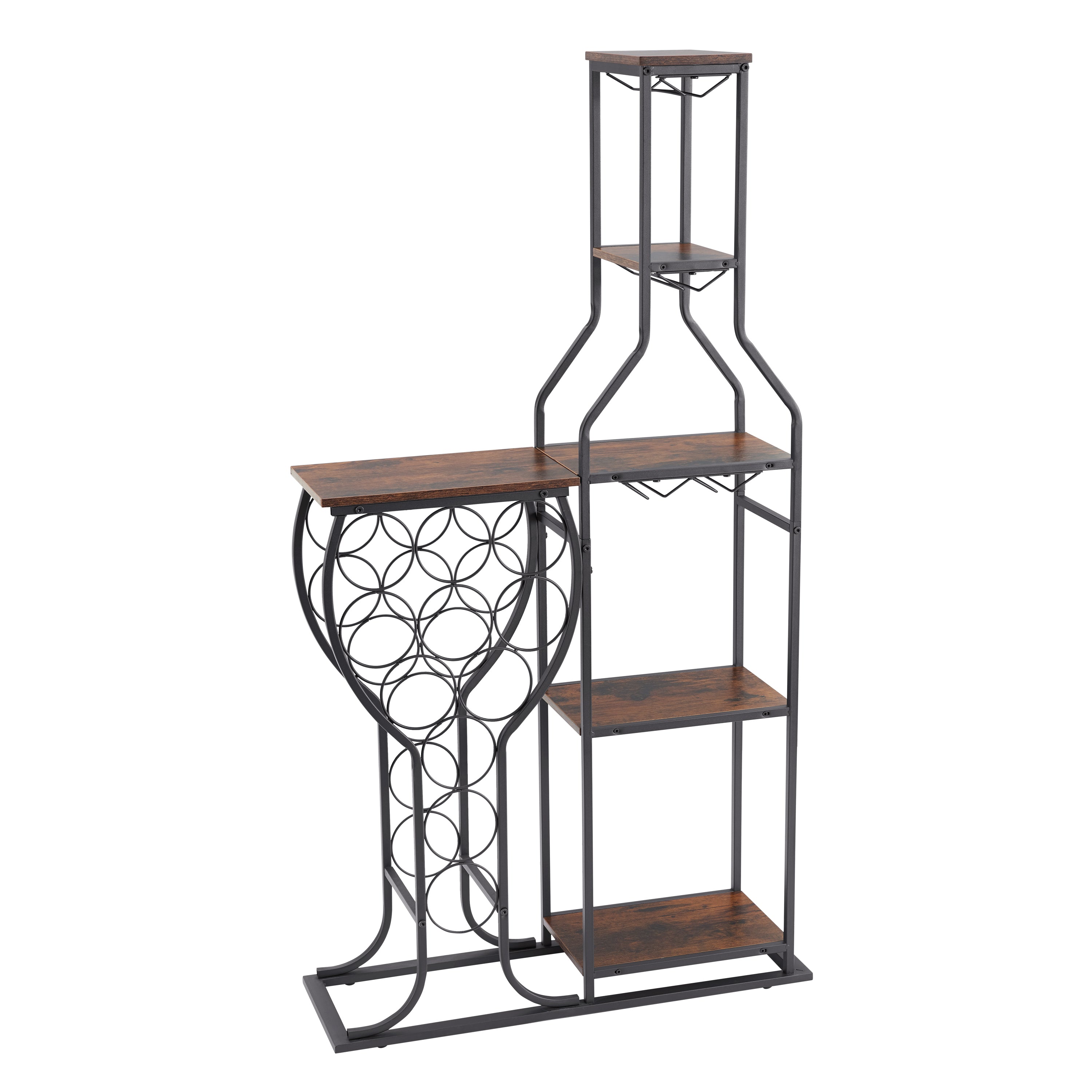 HAOYYE 11 Bottle Wine Bakers Rack, 5 Tier Freestanding Wine Rack with Hanging Wine Glass Holder and Storage Shelves, Wine Storage Home Bar for Liquor and Wine Storagefor Kitchen, Dining Room Sturdy