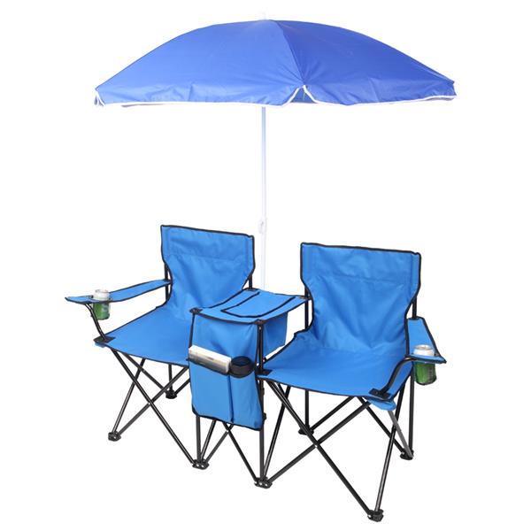 HAOYYE Portable Outdoor 2-Seat Folding Chair with Removable Sun Umbrella, Lightweight and Durable Folding Lounge Chair for Fishing, Sunbathing, and Outdoor Relaxation