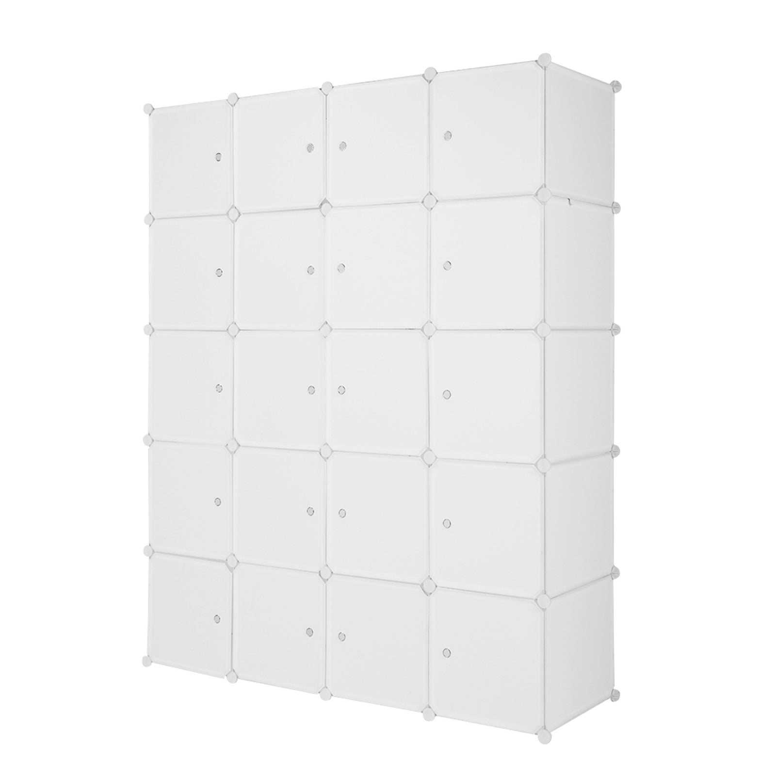 HAOYYE Modular 20-Cube Plastic Storage Organizer with Hanging Rod, Stackable Closet Shelves, Durable Multipurpose Storage Cabinet, Space-Saving Design for Clothes, Shoes, Accessories, Bedroom, Living Room, Office, White