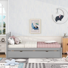 HAOYYE Modern Design Wooden Twin Size Platform Bed Frame with Trundle for Grey Color Sturdy Space-Saving Heavy Duty Easy Assembly Durable Stylish Home Furniture Versatile