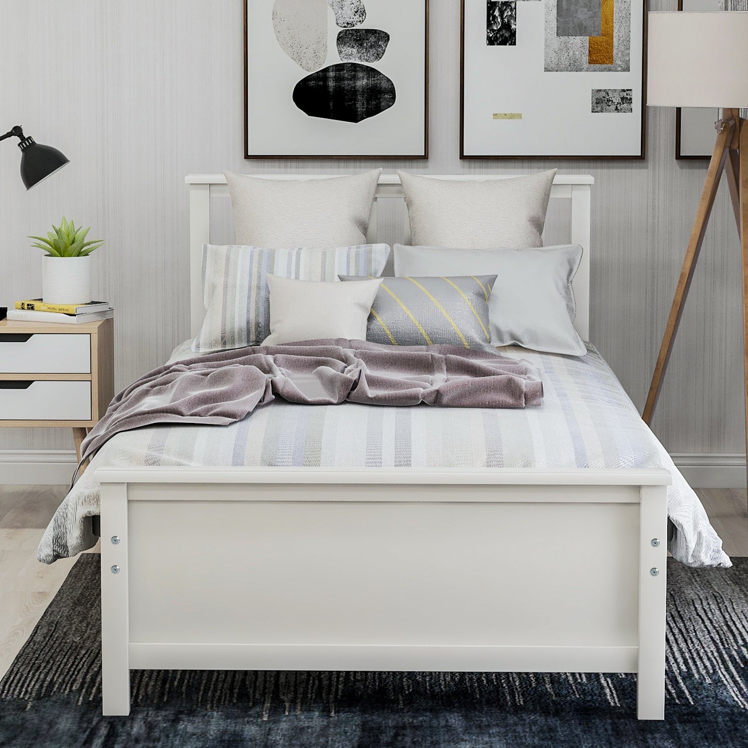 HAOYYE Twin Size Wood Platform Bed with Headboard,Footboard and Wood Slat Support, White Sturdy Space-Saving Heavy Duty Modern Design Easy Assembly Durable Stylish Home Furniture Versatile