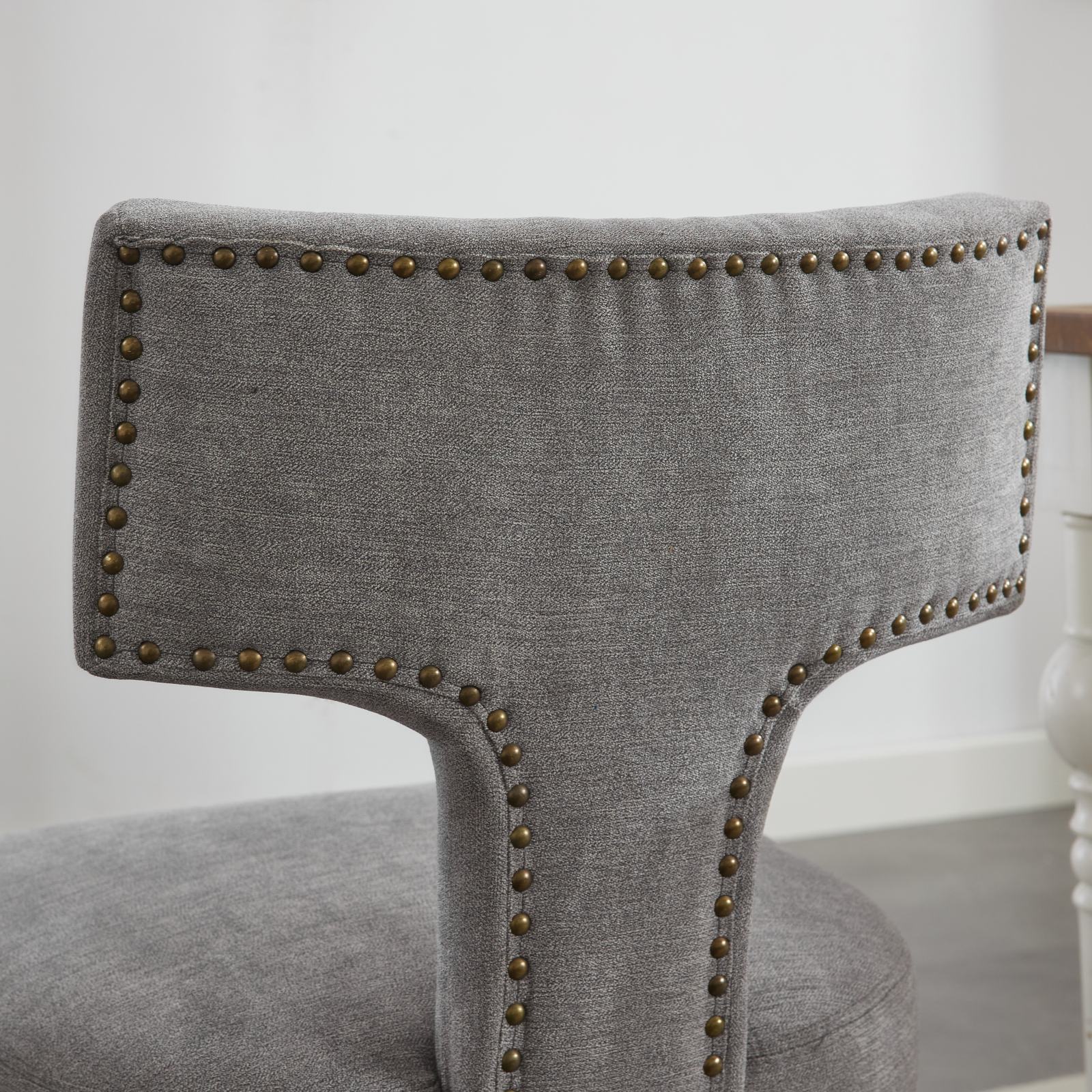HAOYYE Mid Century Modern Dining Chairs Set of 2, Farmhouse Linen Fabric Upholstered Accent Chair Curved Backrest with Copper Nails around,Kitchen Chairs with Hardwood Frame, Gray Sturdy Space-Saving Durable