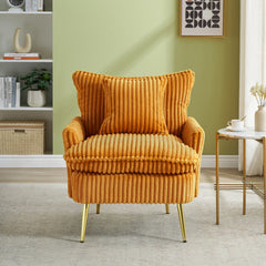 HAOYYE 30.31 inch single chair Fashion sofa, yellow sofa, coarse corduroy fabric, soft and comfortable, suitable for apartment office living room bedroom meeting room Sturdy Space-Saving Heavy Duty