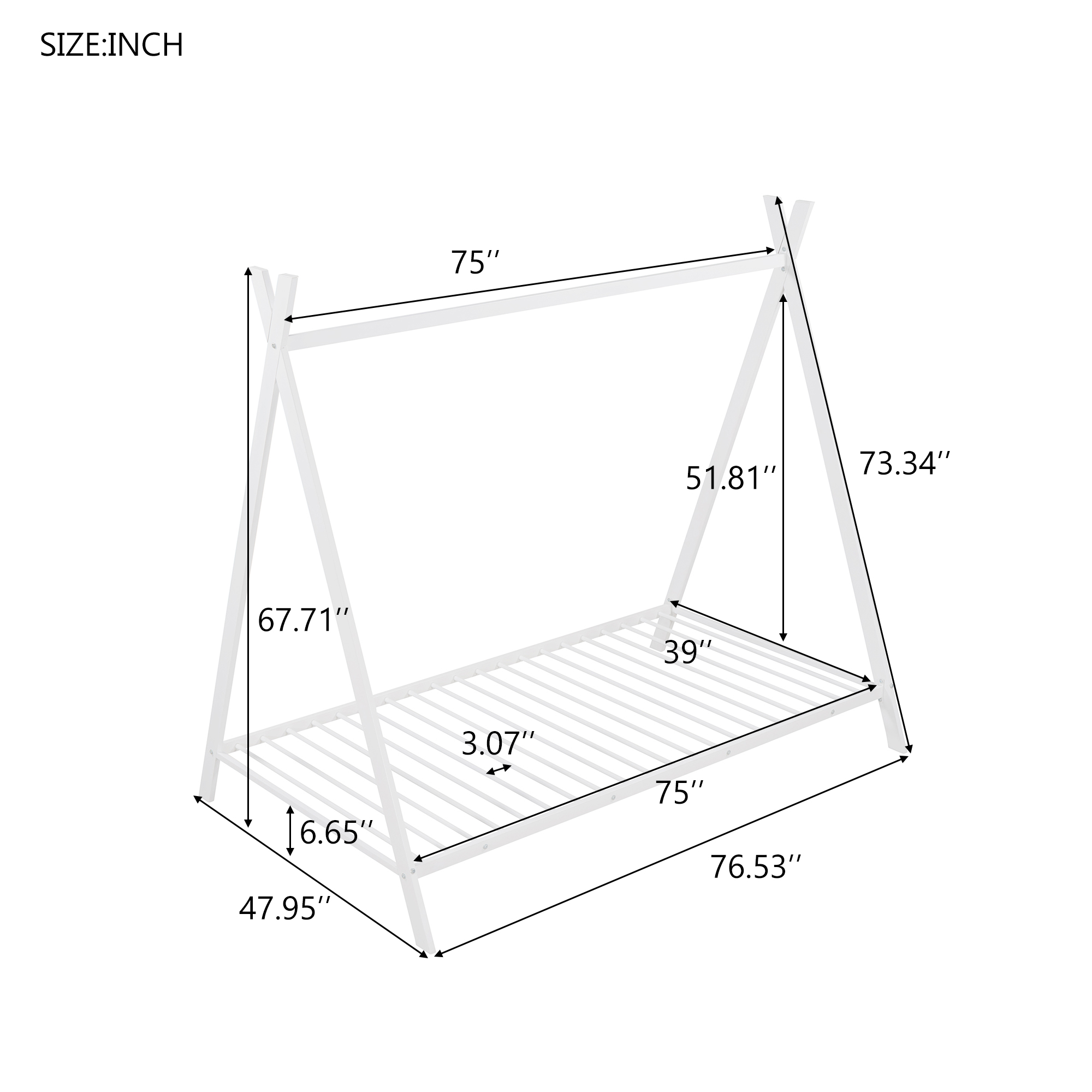 HAOYYE House Bed Tent Bed Frame Twin Size Metal Floor Play House Bed with Slat for Girls Boys , No Box Spring Needed White Sturdy Space-Saving Heavy Duty Modern Design Easy Assembly Durable Stylish