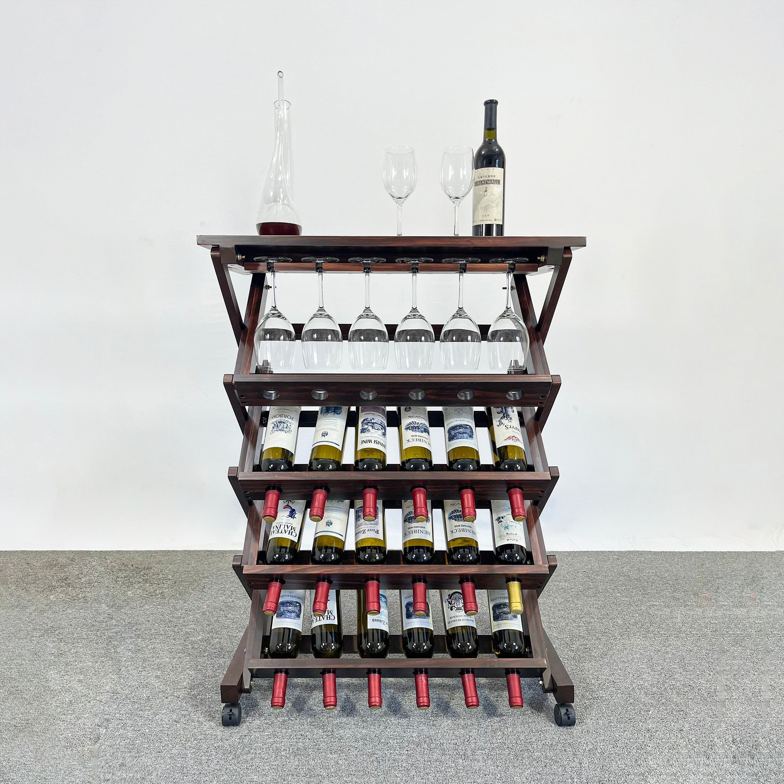 HAOYYE 26 Bottles Freestanding wine rack,Wine Storage Rack, Freestanding Display Rack for Kitchen, Pantry, Cellar,walnut Sturdy Space-Saving Heavy Duty Modern Design Adults Dorm Room Easy Assembly