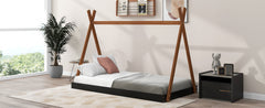 HAOYYE Twin Size Tent Floor Bed with Triangle Structure, Black+Brown Sturdy Space-Saving Heavy Duty Modern Design Easy Assembly Durable Stylish Home Furniture Versatile
