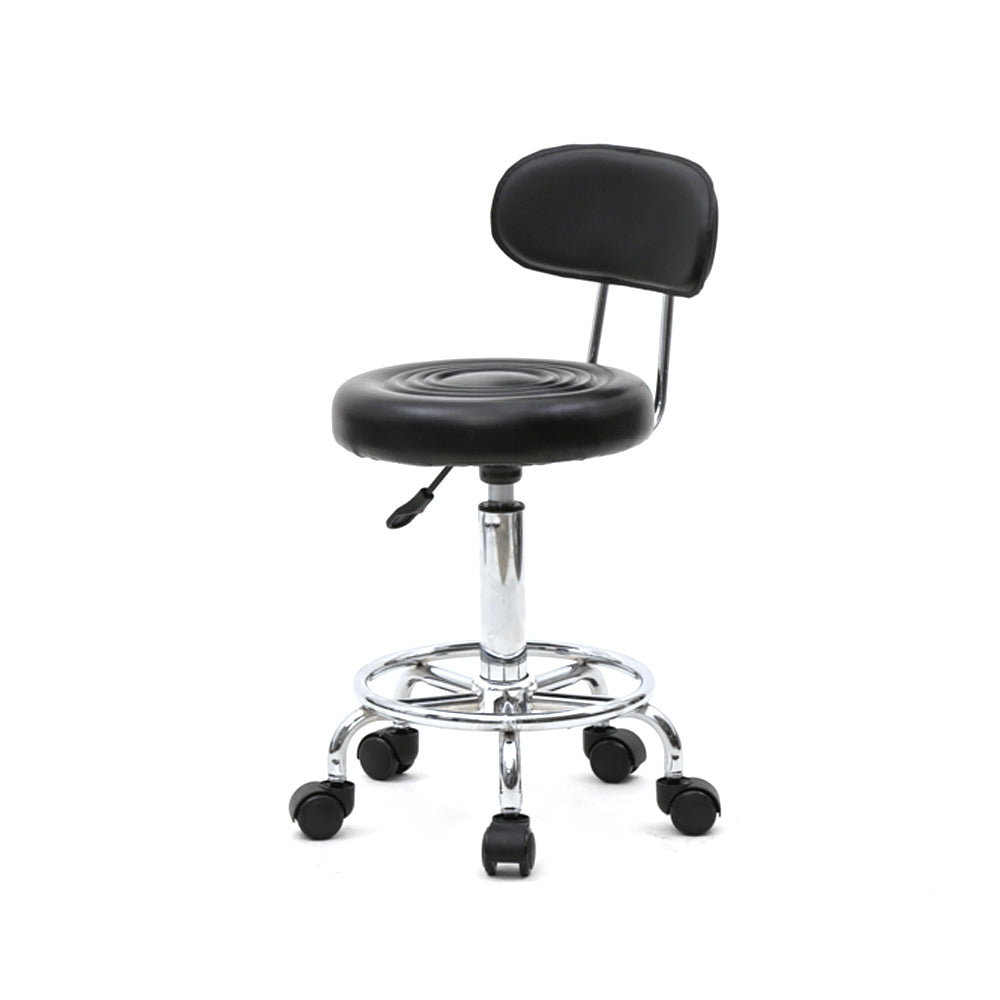 HAOYYE Black Adjustable Salon Stool with Backrest Round Seat Design 360° Swivel PU Leather Comfortable Rolling Chair for Home Office Studio Beauty Spa Lightweight Anti-Skid Durable Construction