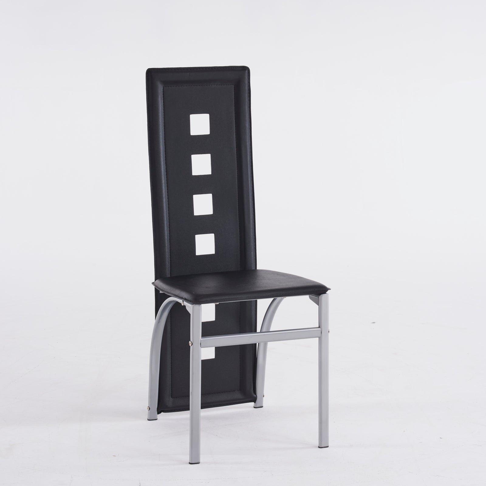HAOYYE 4pcs Long Backrest Dining Chairs With Square Hollow Design, Comfortable PU Leather Cushions, Sturdy Electroplated Round Tube Legs, Modern Black Finish Dining Room Chairs Set For Home And Office