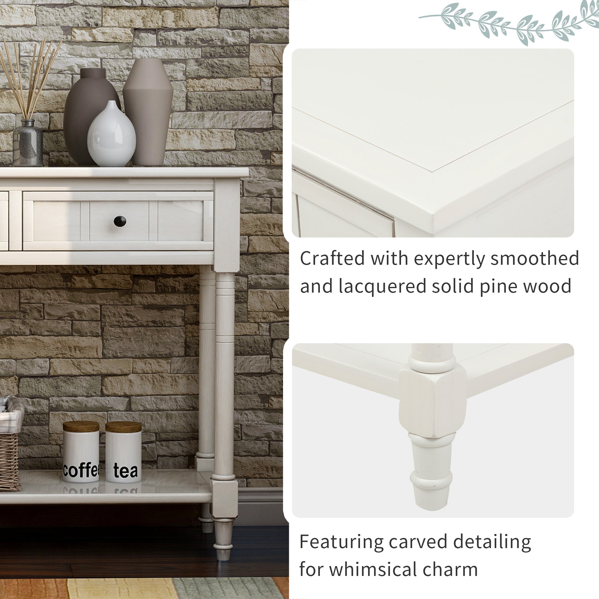 HAOYYE Daisy Series Console Table, Traditional Design with Two Drawers and Bottom Shelf, Ivory White, Sturdy Space-Saving Construction, Heavy Duty Design, Easy Assembly, Durable and Stylish Home Furniture, Versatile for Living Room or Entryway