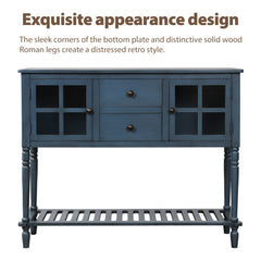 HAOYYE Sideboard Console Table with Bottom Shelf, Farmhouse Wood/Glass Buffet Storage Cabinet Living Room (Antique Navy) Sturdy Space-Saving Heavy Duty Modern Design Easy Assembly Durable Stylish